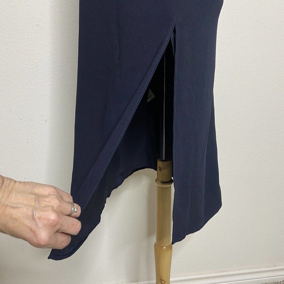 Oak + Fort Navy Overlay Sleeveless Leg Slit Dress Sz Xs - Picture 6 of 10